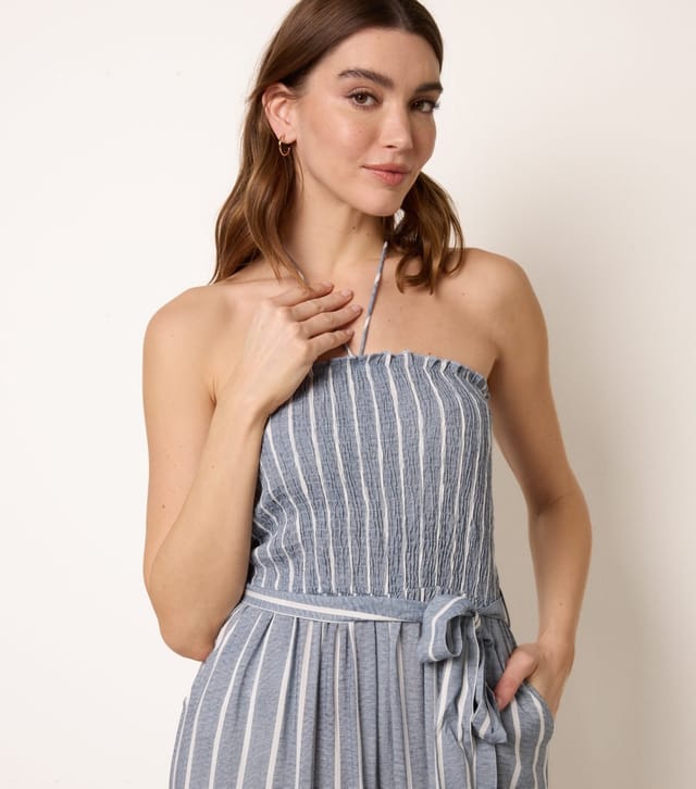 Blue Vanilla Women's Blue Striped Halterneck Jumpsuit Blue Vanilla New Look - 2