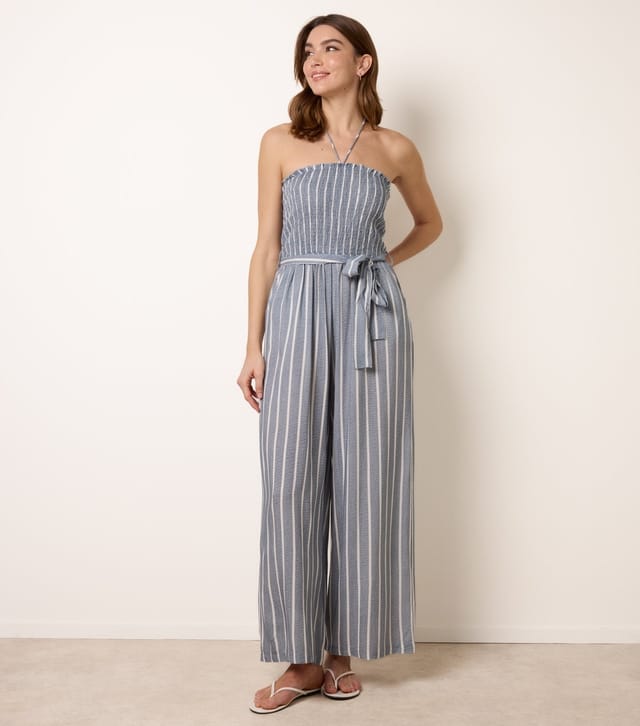 Blue Vanilla Women's Blue Striped Halterneck Jumpsuit Blue Vanilla New Look - 3