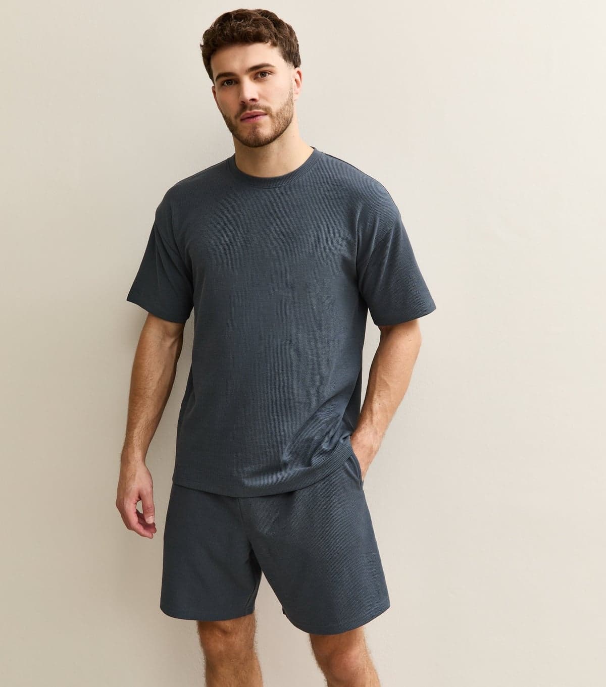 New Look Men's Dark Blue Regular Waffle Texture Shorts New Look