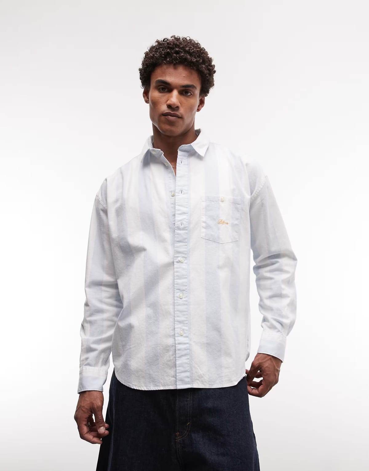 ASOS BLKVIS script heavy stripe shirt in blue - 1