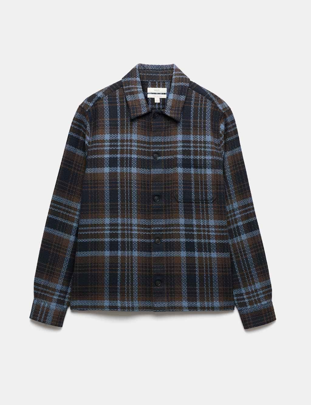 Marks & Spencer M&S Pure Cotton Checked Overshirt Blue Mix