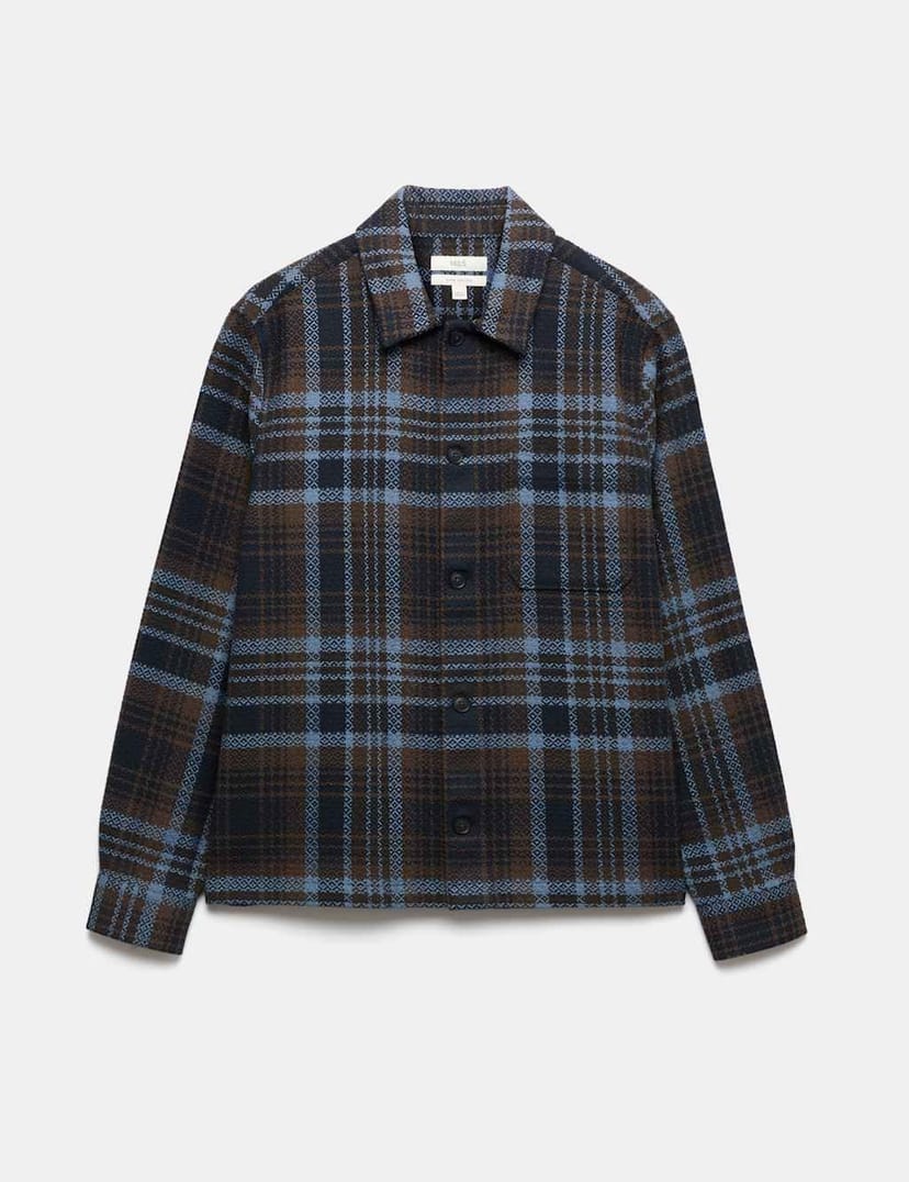 Marks & Spencer M&S Pure Cotton Checked Overshirt Blue Mix - 1
