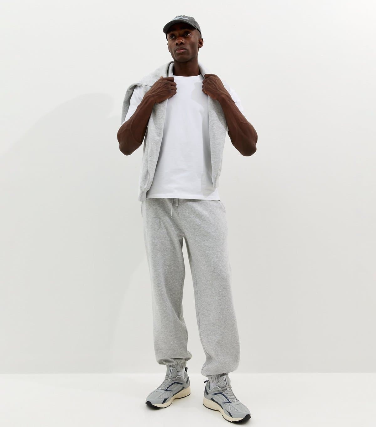 New Look Men's Grey Marl Oversized Cuffed Ankle Joggers New Look