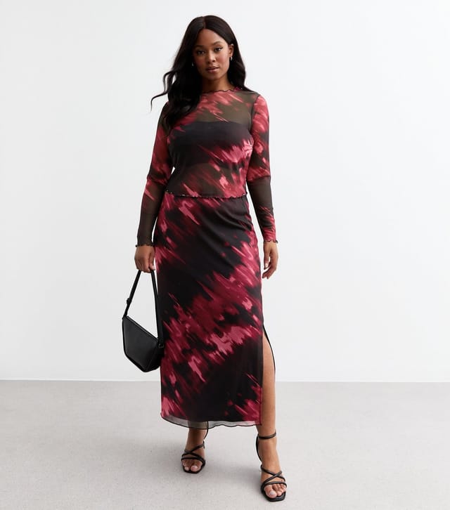 New Look Women's Plus Size Red Abstract Print Mesh Top Curves New Look - 3