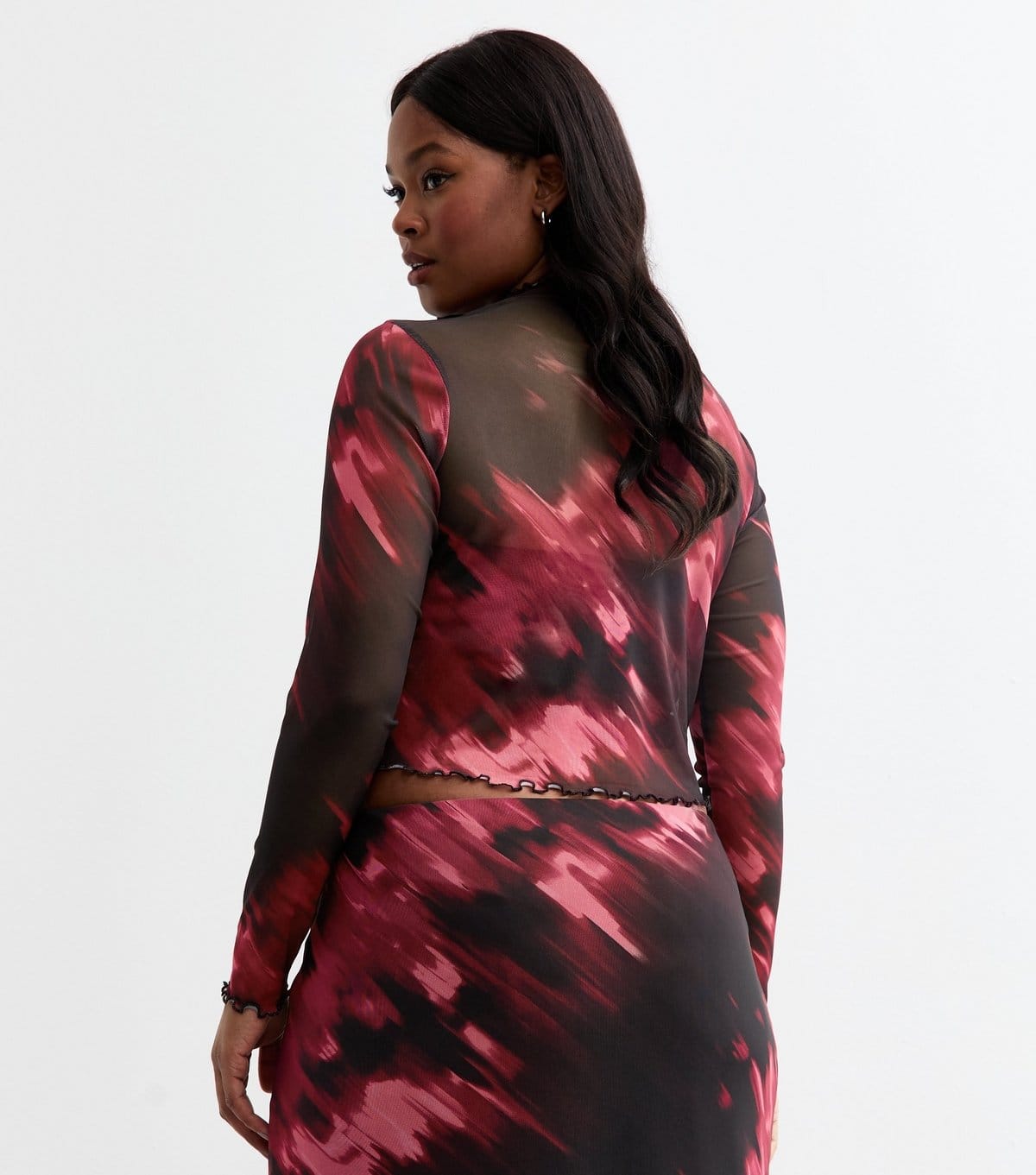 New Look Women's Plus Size Red Abstract Print Mesh Top Curves New Look - 4