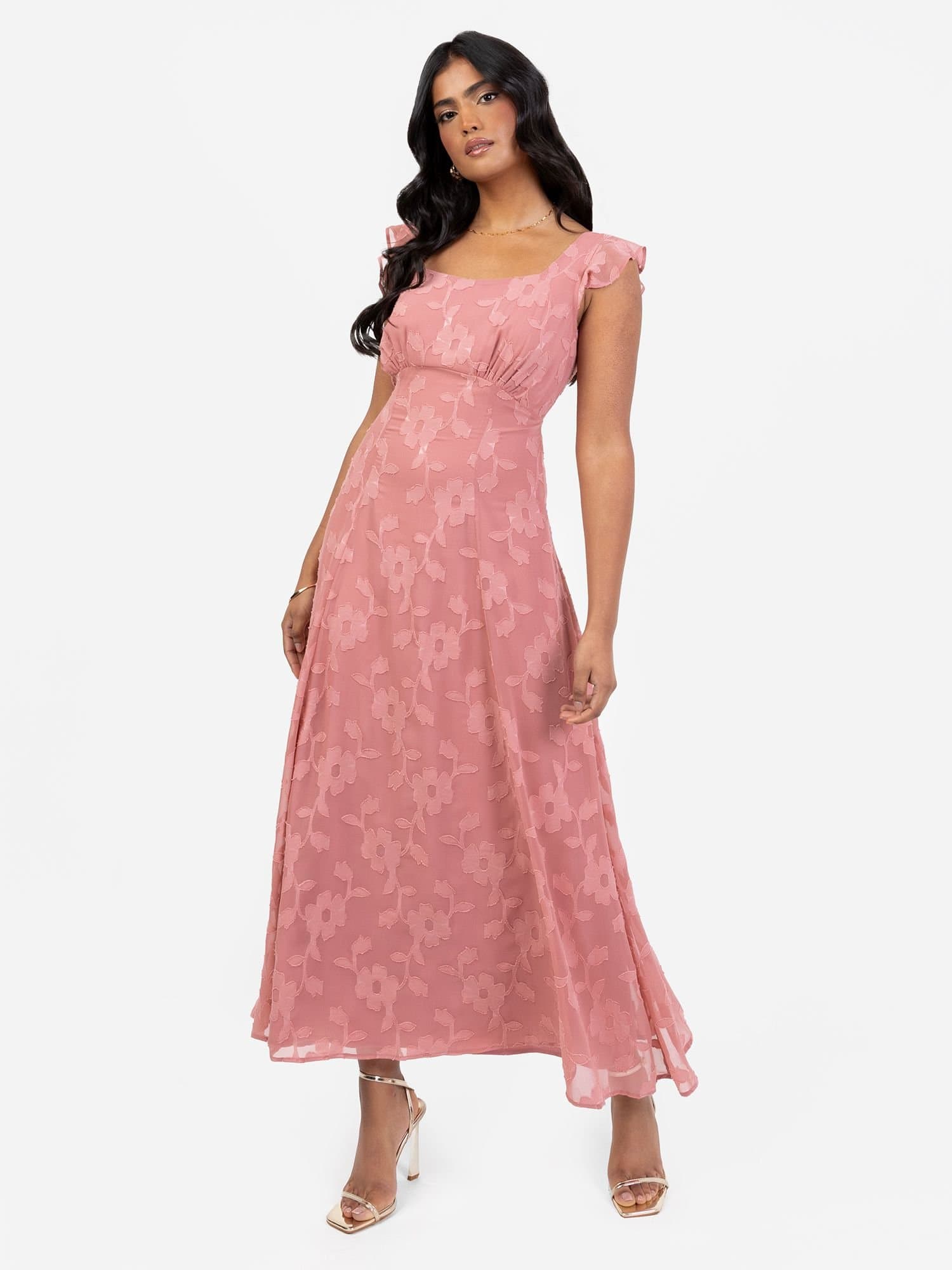 Anaya with Love Anaya with Love Women's Floral Burnout Tie-Back Midi Dress in Pink