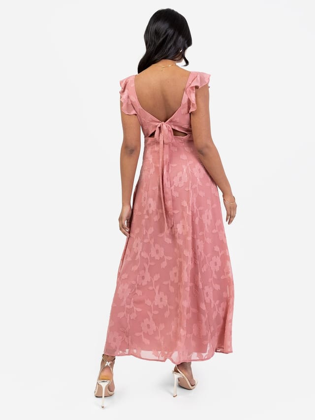 Anaya with Love Anaya with Love Women's Floral Burnout Tie-Back Midi Dress in Pink - 3
