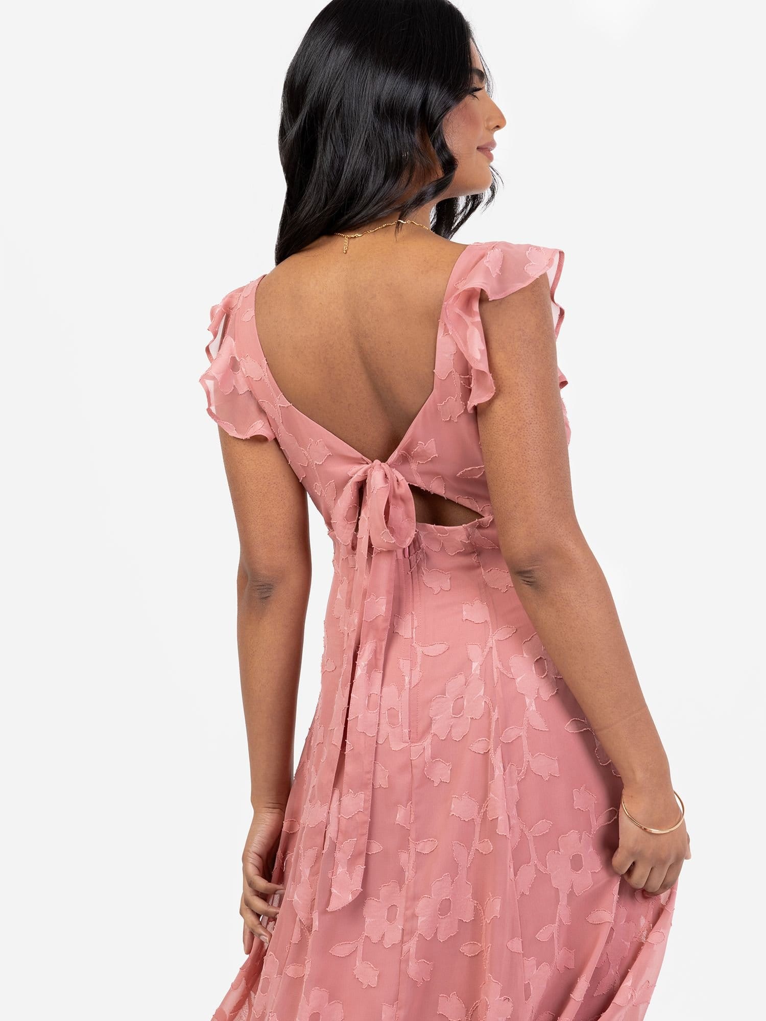Anaya with Love Anaya with Love Women's Floral Burnout Tie-Back Midi Dress in Pink - 4
