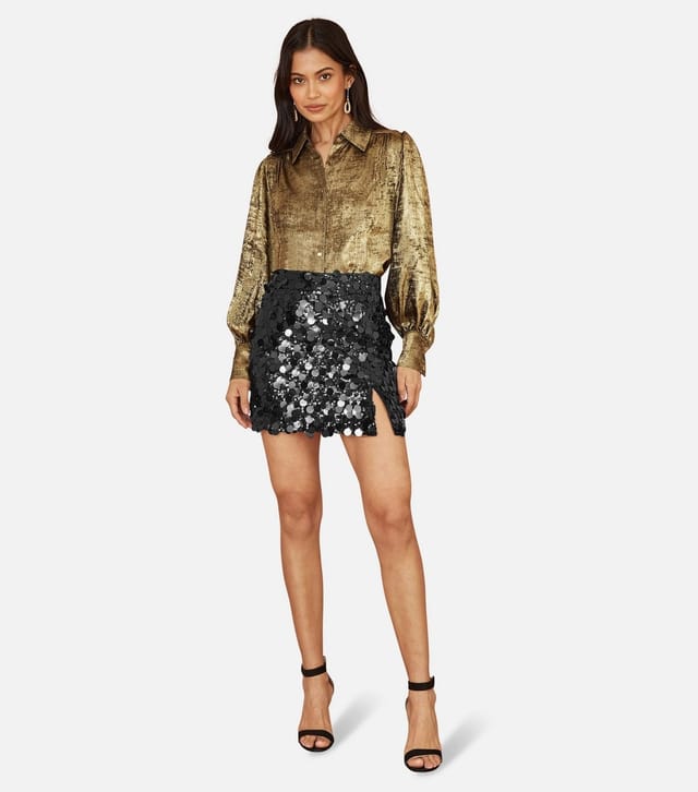 Yumi Women's Black Sequin Mini Skirt Yumi New Look - 2