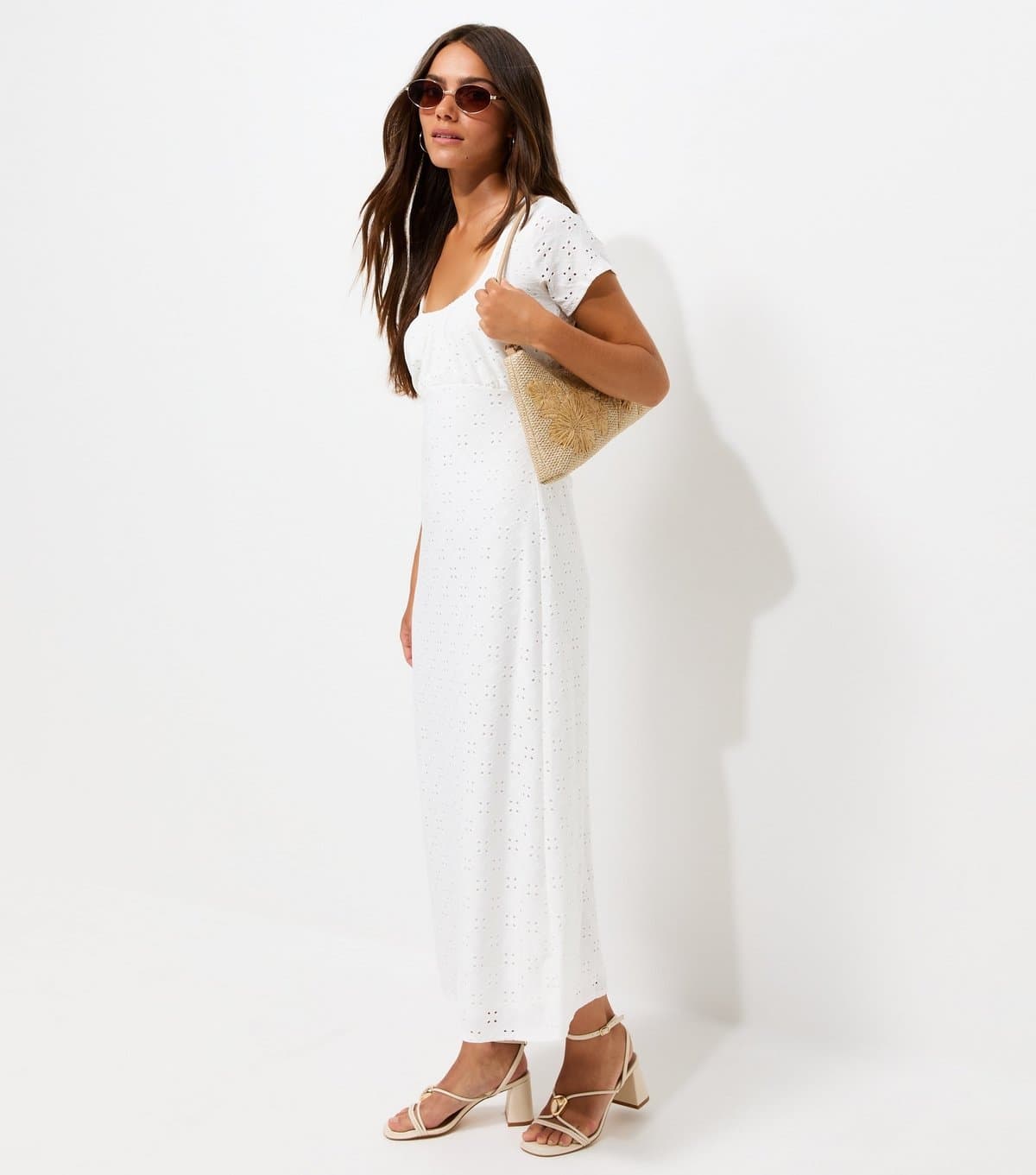 New Look Women's Petite White Broderie Jersey Milkmaid Midi New Look