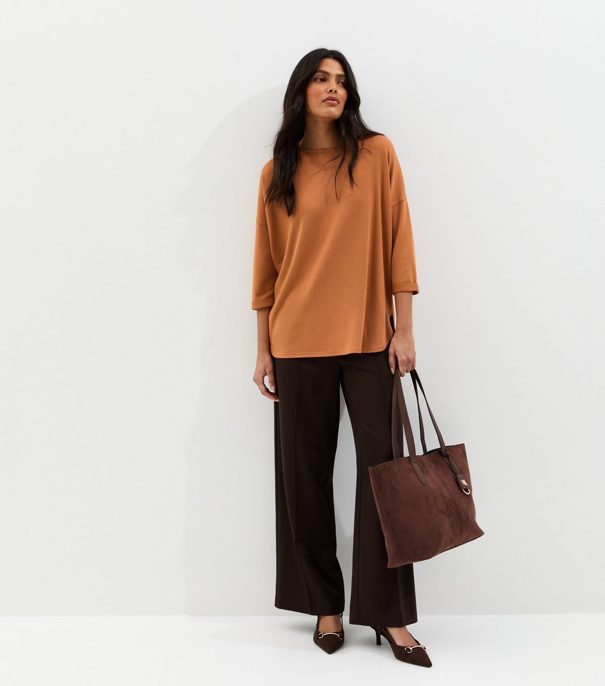 New Look Women's Tan Soft Touch Slouchy Cropped Sleeve T-Shirt New Look - 3