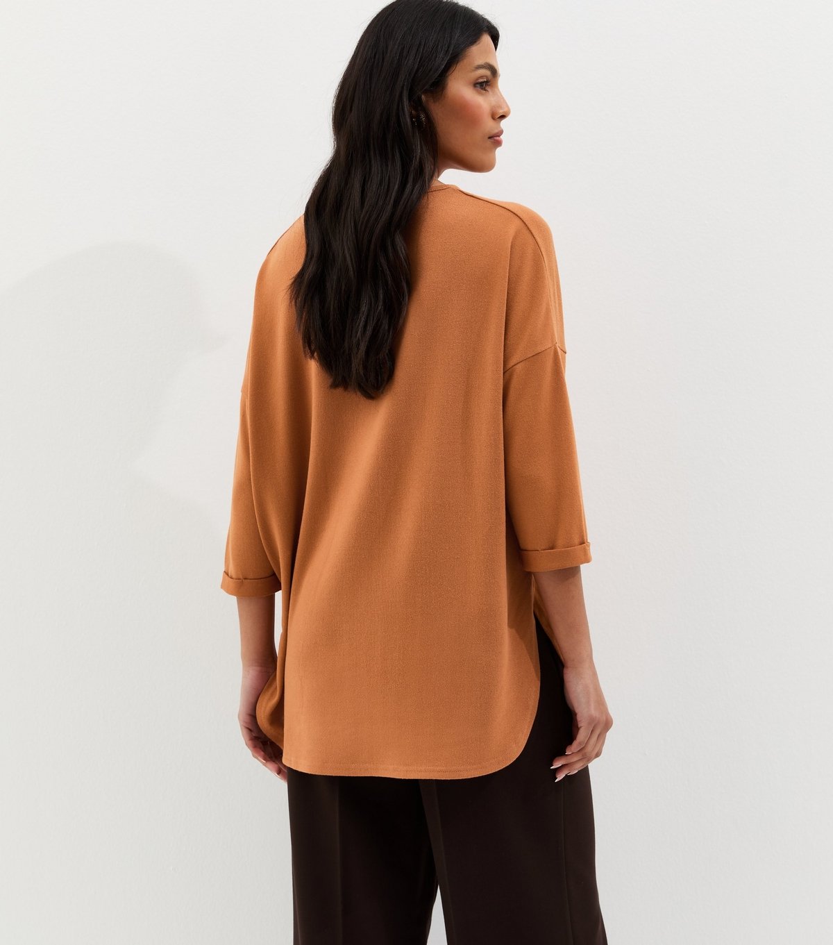 New Look Women's Tan Soft Touch Slouchy Cropped Sleeve T-Shirt New Look - 4