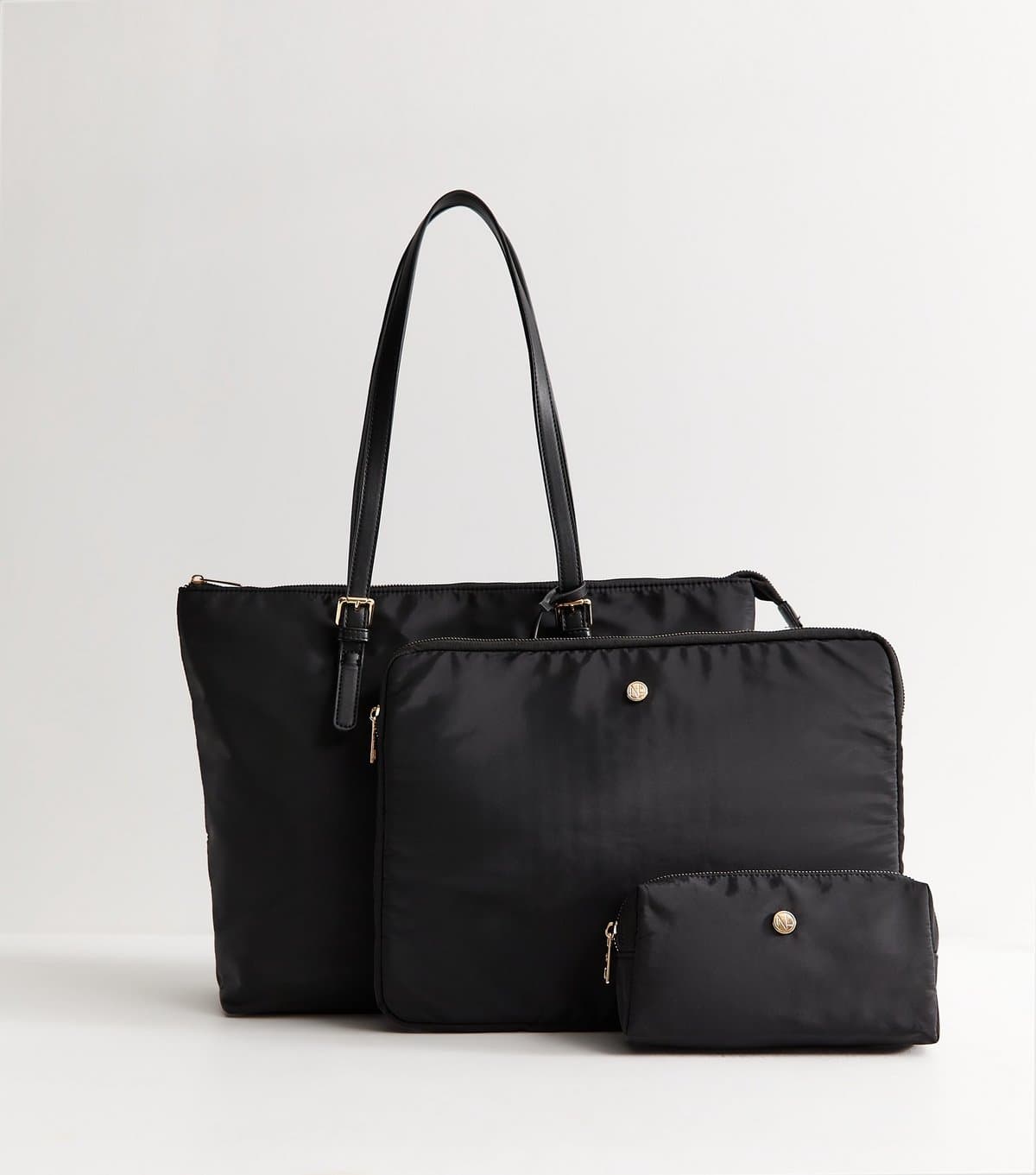 New Look Black Fabric Tote Bag  Laptop Case and Pouch Trio New Look