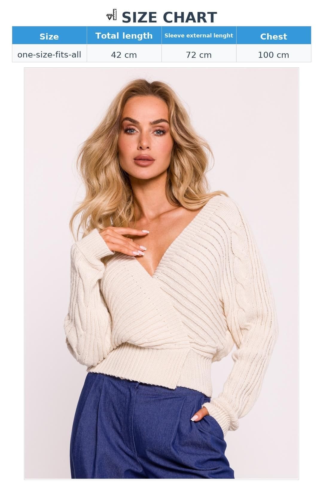 Love Lace Love Lace Women's Short Wrap Striped Knit Sweater in Beige - 4