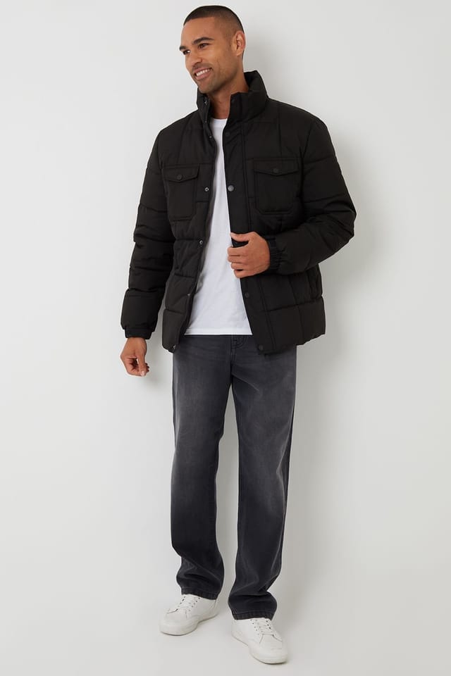 Threadbare Threadbare Men's Padded Funnel Neck Jacket in Black - 3