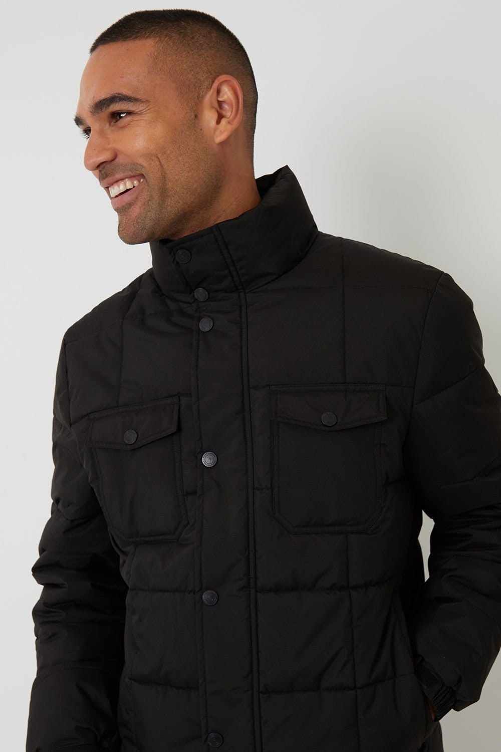 Threadbare Threadbare Men's Padded Funnel Neck Jacket in Black - 4