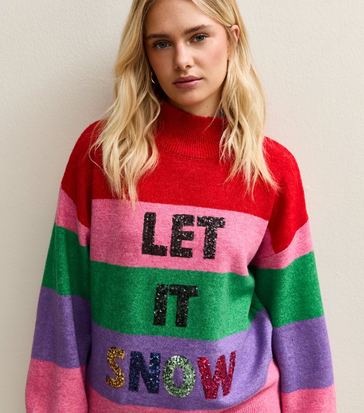 Sunshine Soul Women's Petite Multicolour Striped Let It Snow Jumper Sunshine Soul New Look - 2