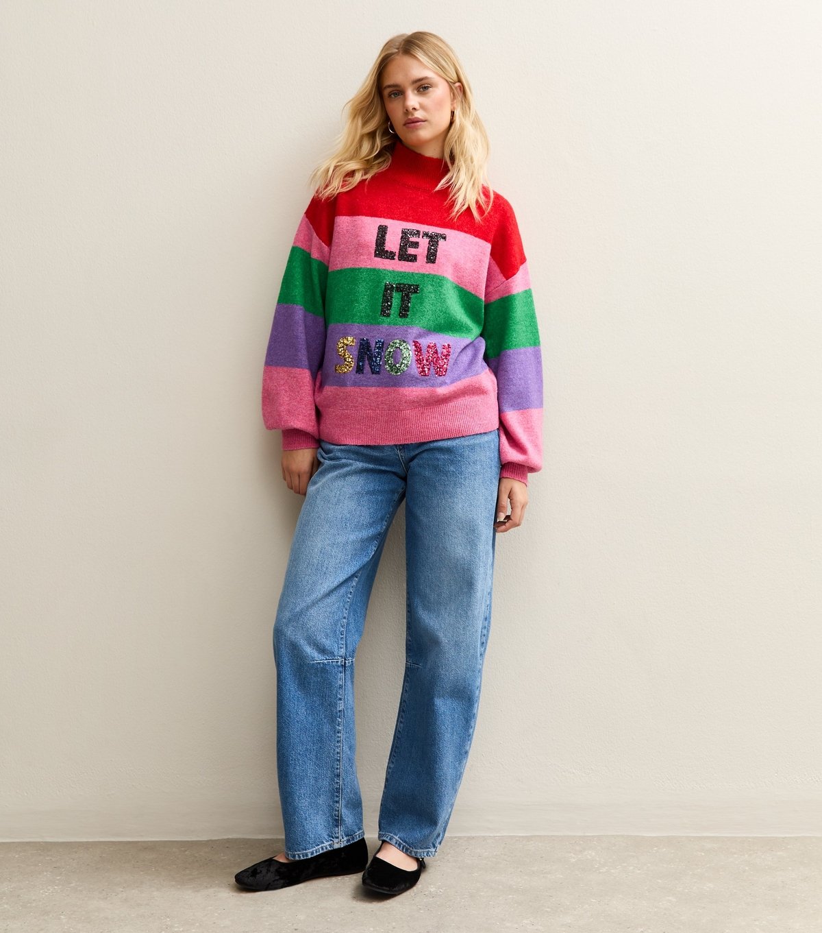 Sunshine Soul Women's Petite Multicolour Striped Let It Snow Jumper Sunshine Soul New Look - 3