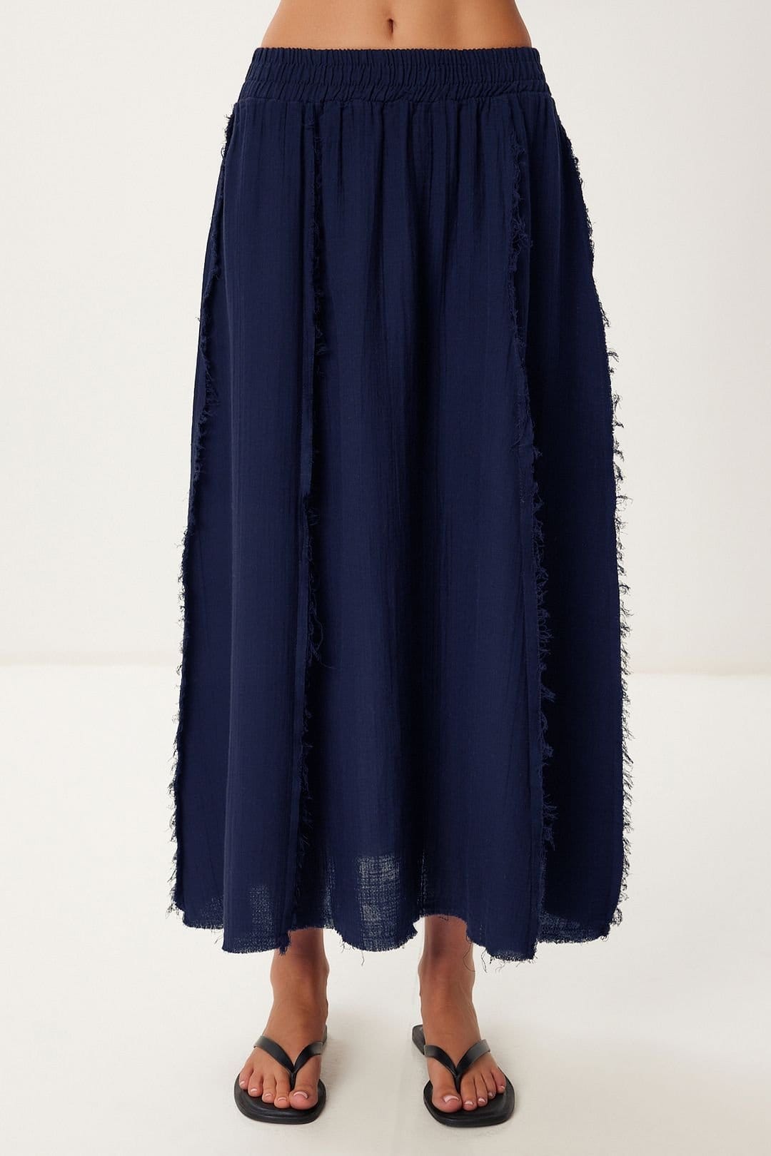 Happiness Istanbul Happiness Istanbul Women's Cotton Sleeveless Blouse & Wide-Leg Skirt Set in Navy - 4