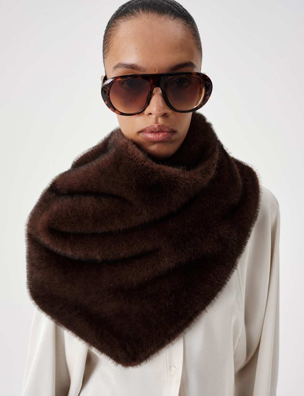 Marks & Spencer M&S Faux Fur Oversized Fringed Snood Brown