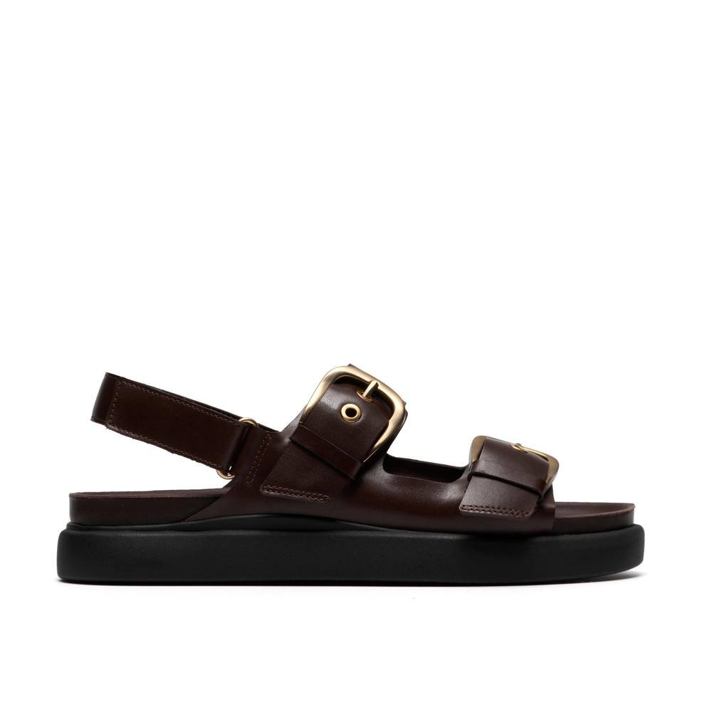 Clarks Clarks Women's Aristella Bay Dark Brown Leather Flat Sandals - 2