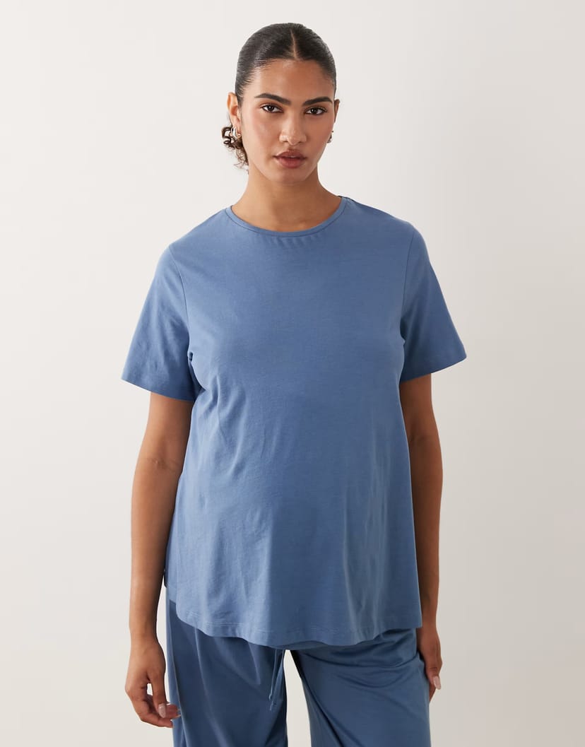 ASOS ASOS DESIGN Maternity side split pyjama tee in denim blue - 1