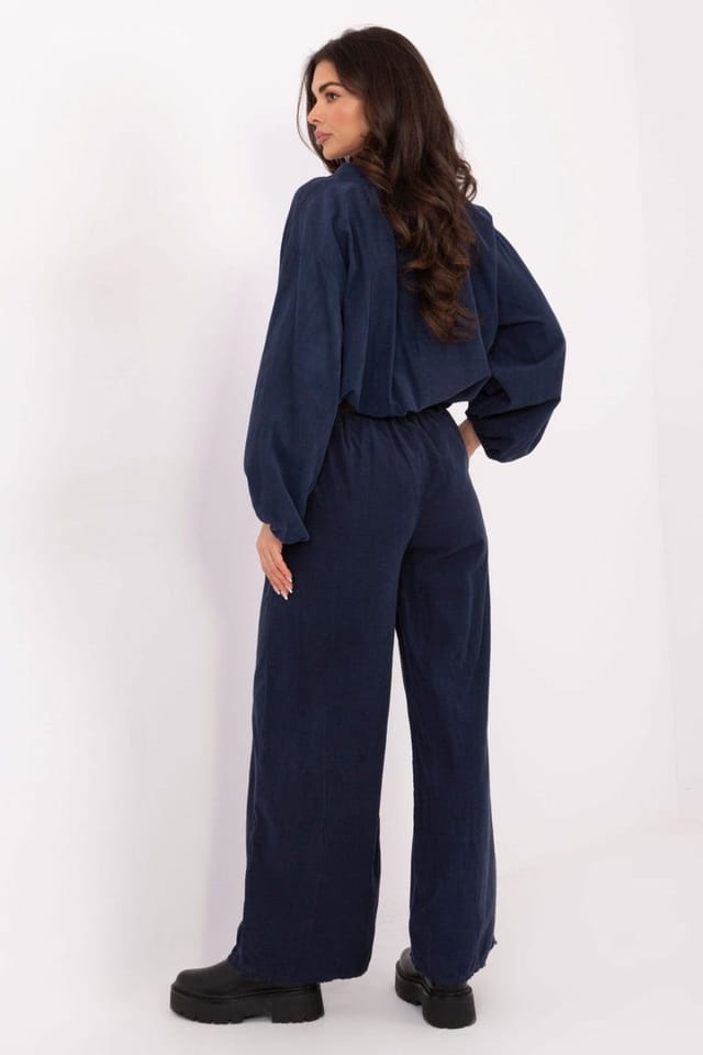 Love Lace Love Lace Women's Italy High Waist Wide Leg Corduroy Pants in Navy - 3