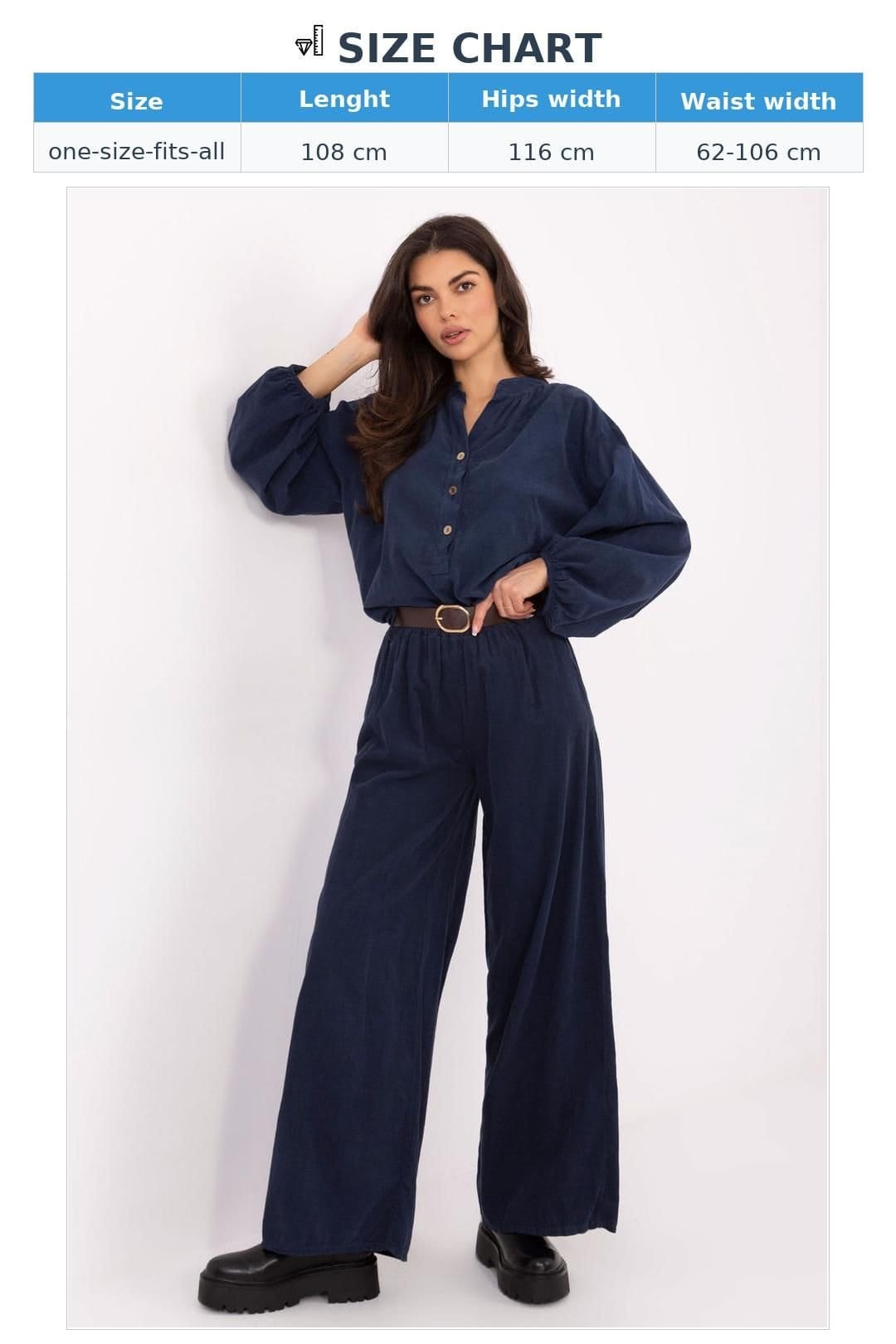 Love Lace Love Lace Women's Italy High Waist Wide Leg Corduroy Pants in Navy - 4