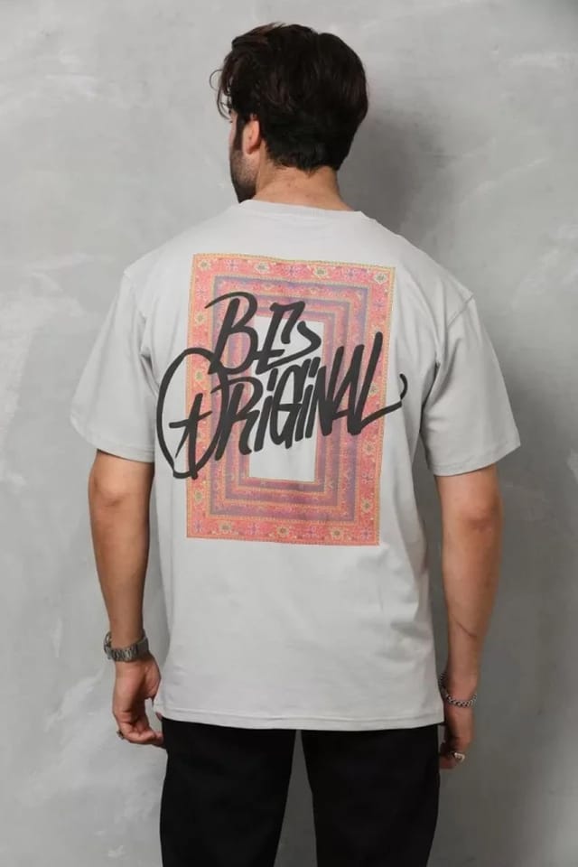 Janes Janes Men's Oversized Text Print Crew Neck T-Shirt in Grey - 2
