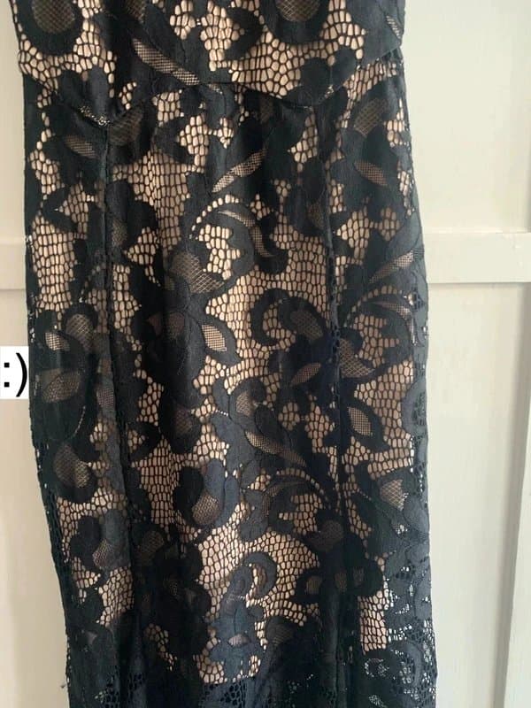 Next Next long dress new formal lace cocktail black beuge cap sleeve 10 £55