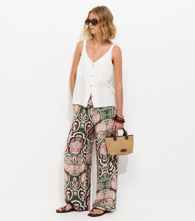 New Look Women's Off White Button Front V-Neck Cami Top New Look - 3