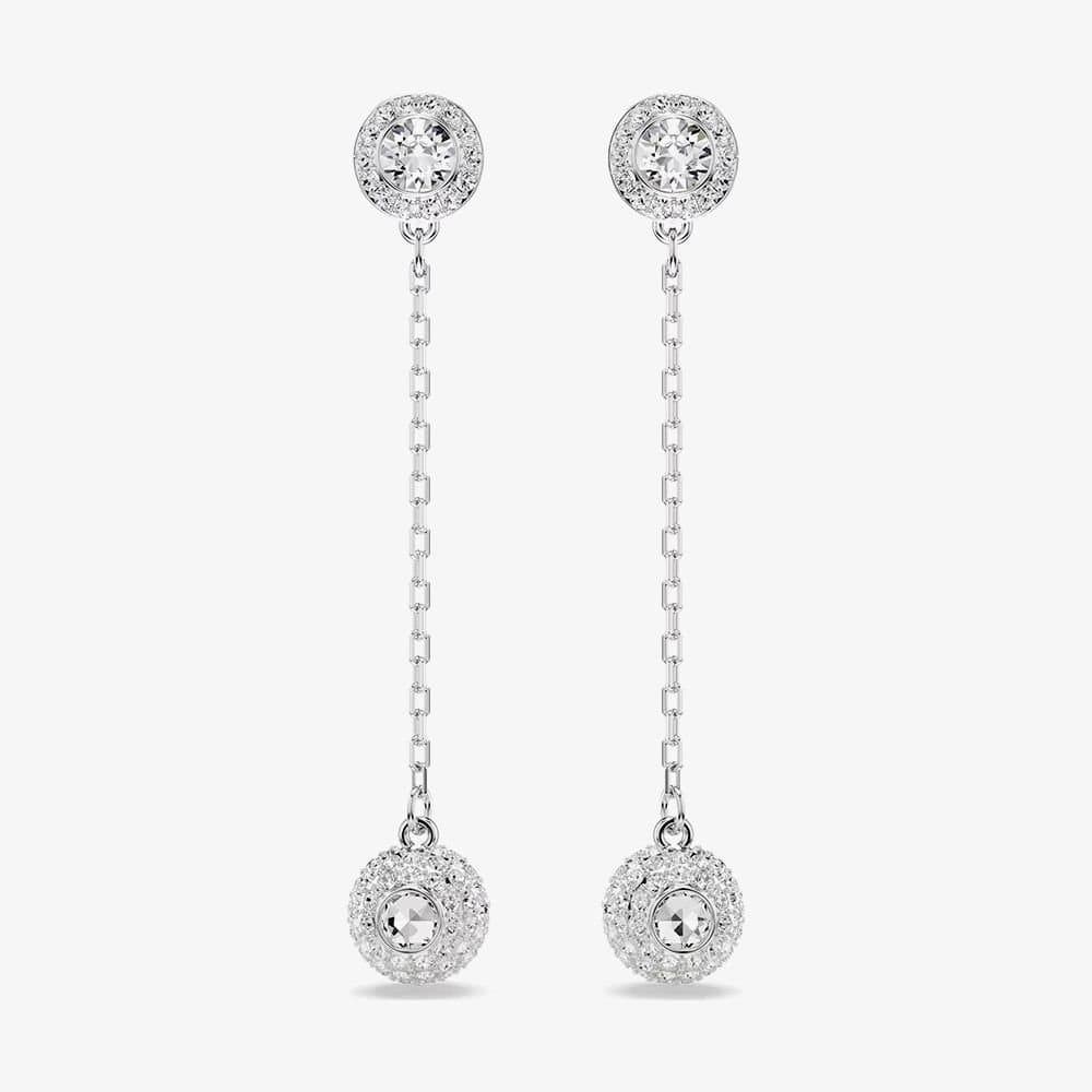 Swarovski Swarovski Women's Una Rhodium Plated Round White Crystal Drop Earrings 5732273 in Silver