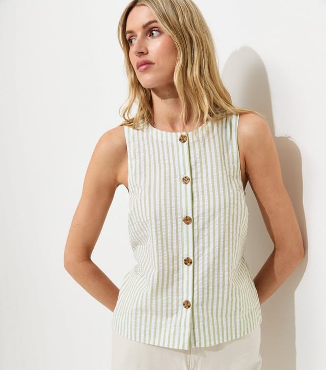 New Look Women's Tall Cream Cotton Stripe Button Shell Waistcoat New Look - 2
