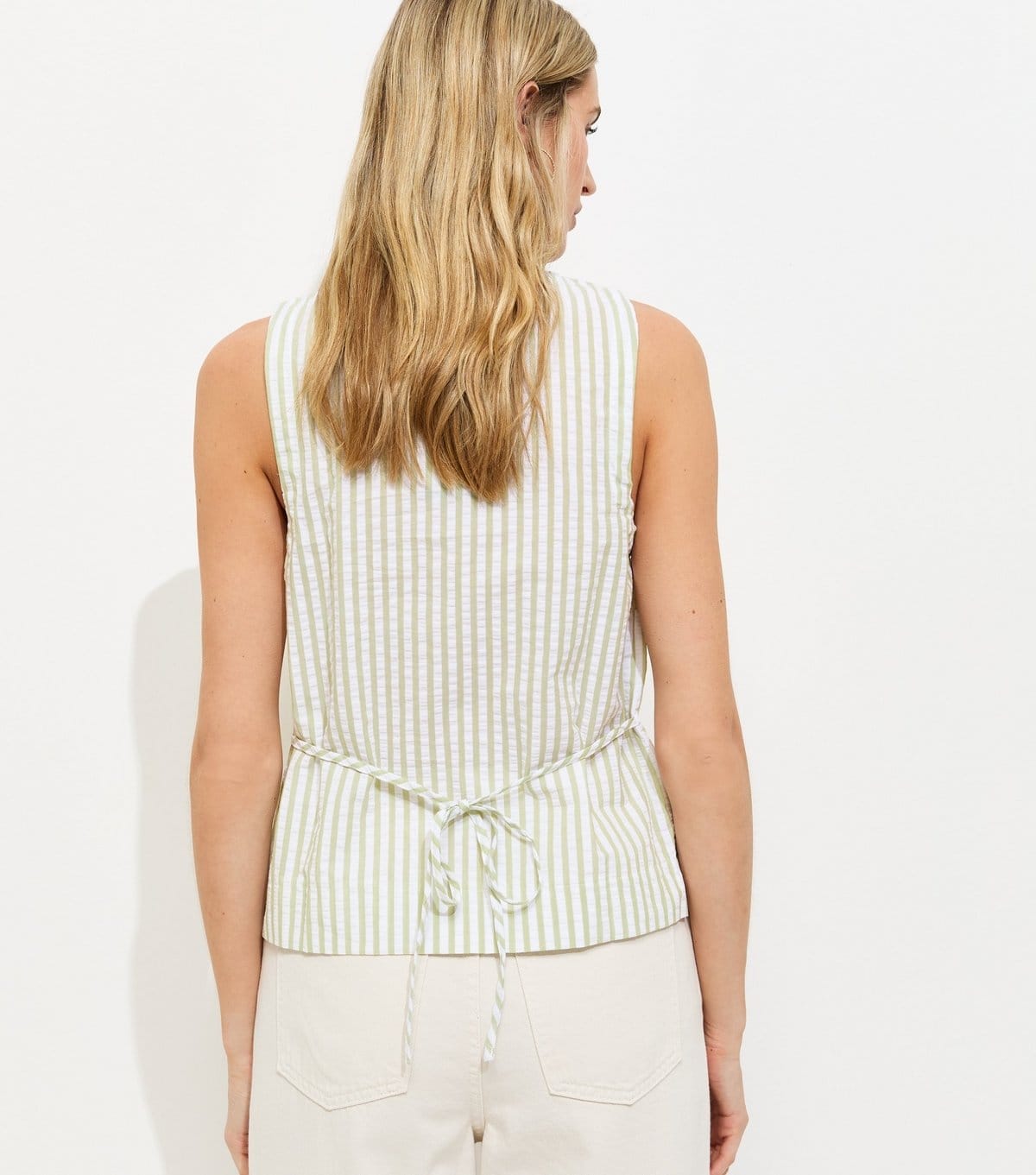 New Look Women's Tall Cream Cotton Stripe Button Shell Waistcoat New Look - 4