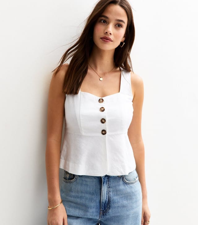 New Look Women's White Button Up Tie Back Sleeveless Top New Look - 2