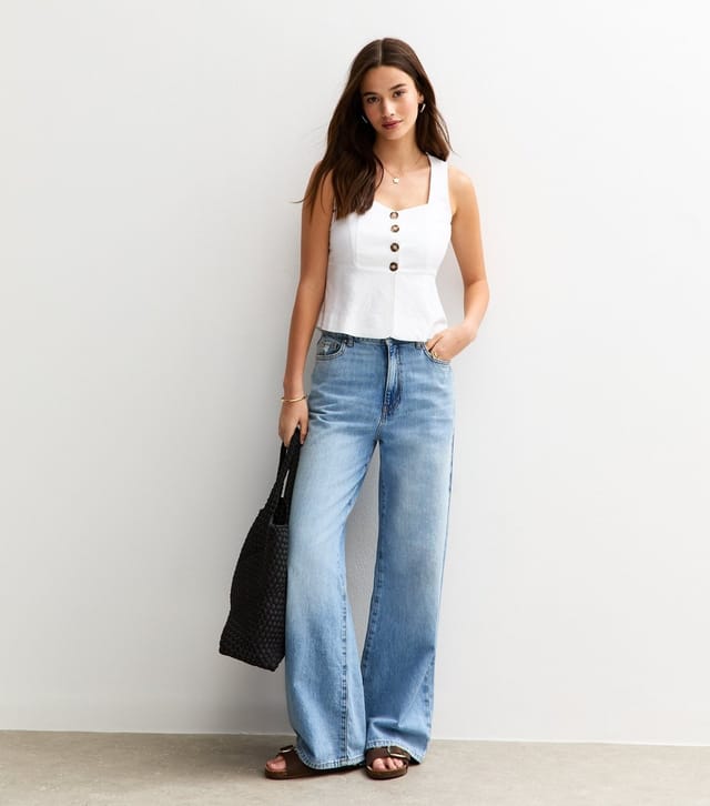 New Look Women's White Button Up Tie Back Sleeveless Top New Look - 3
