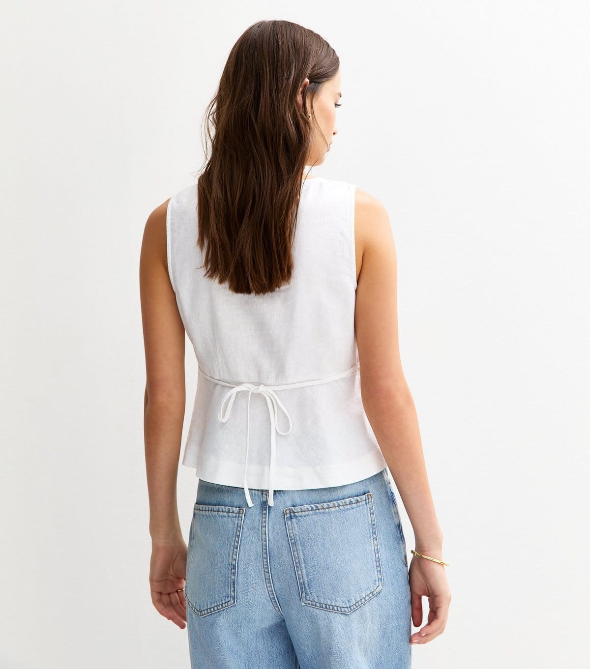 New Look Women's White Button Up Tie Back Sleeveless Top New Look - 4