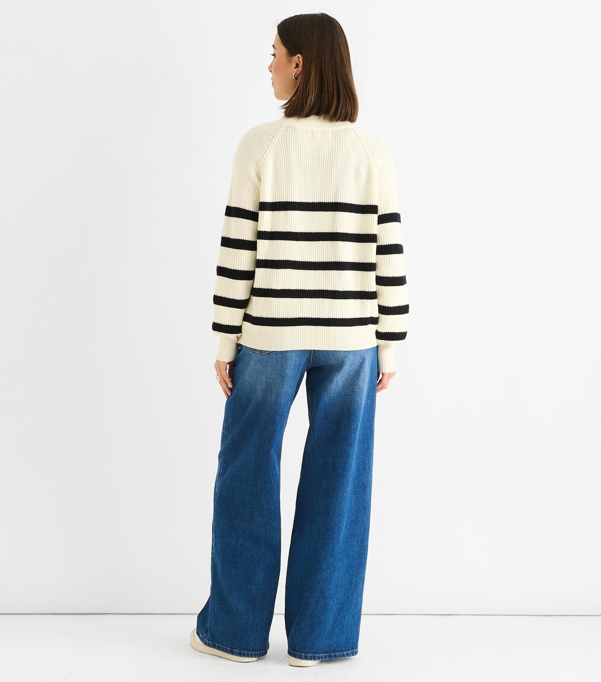 Gini London Women's Cream Striped Button Detail Jumper Gini London New Look - 4