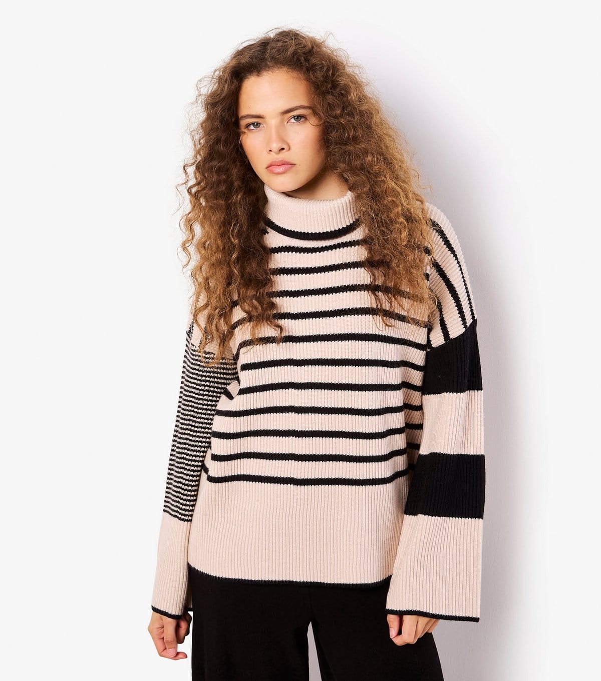 Apricot Stone Roll Neck Striped Jumper by New Look