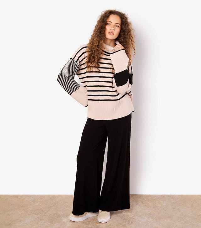 Apricot Women's Stone Roll Neck Striped Jumper Apricot New Look - 2