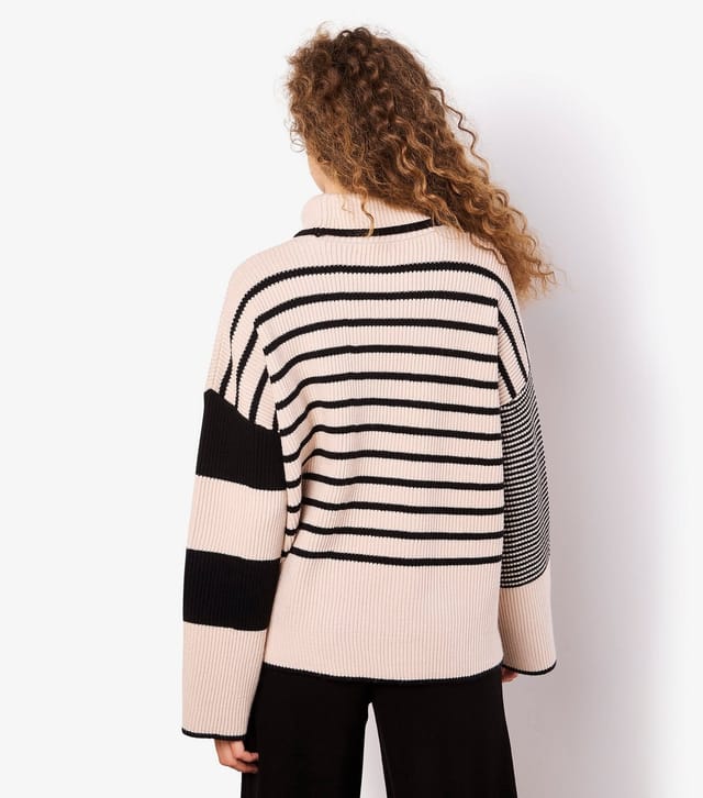 Apricot Women's Stone Roll Neck Striped Jumper Apricot New Look - 3