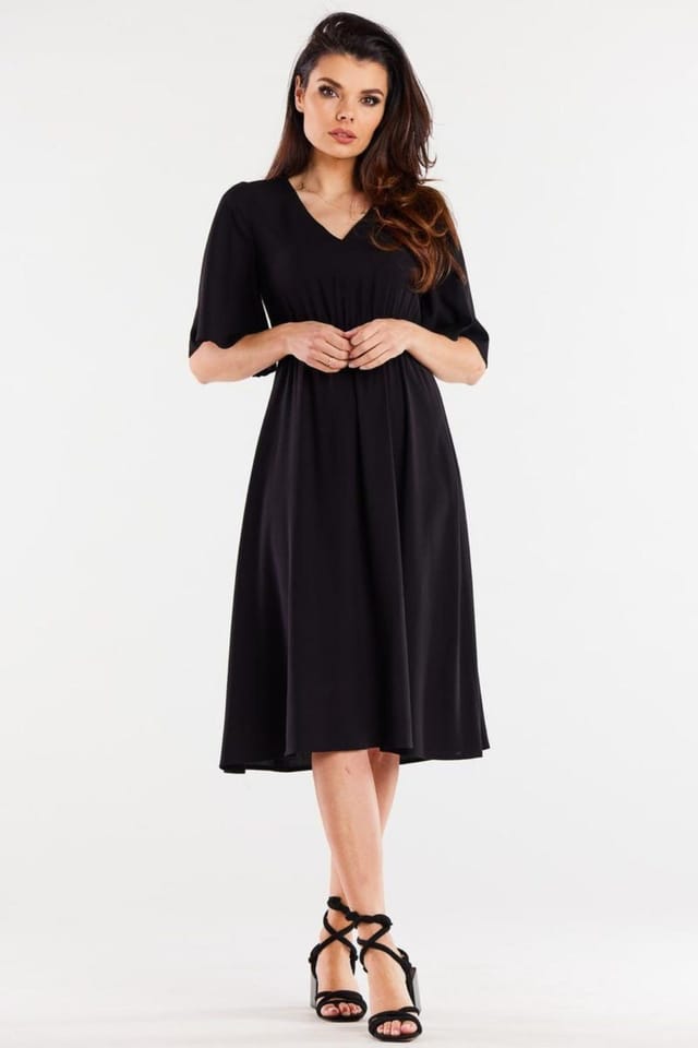 Love Lace Love Lace Women's Viscose Day Dress Elastic Waist Wide Sleeve in Black - 2