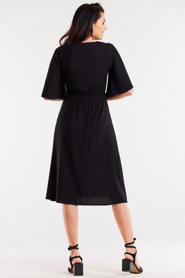 Love Lace Love Lace Women's Viscose Day Dress Elastic Waist Wide Sleeve in Black - 3