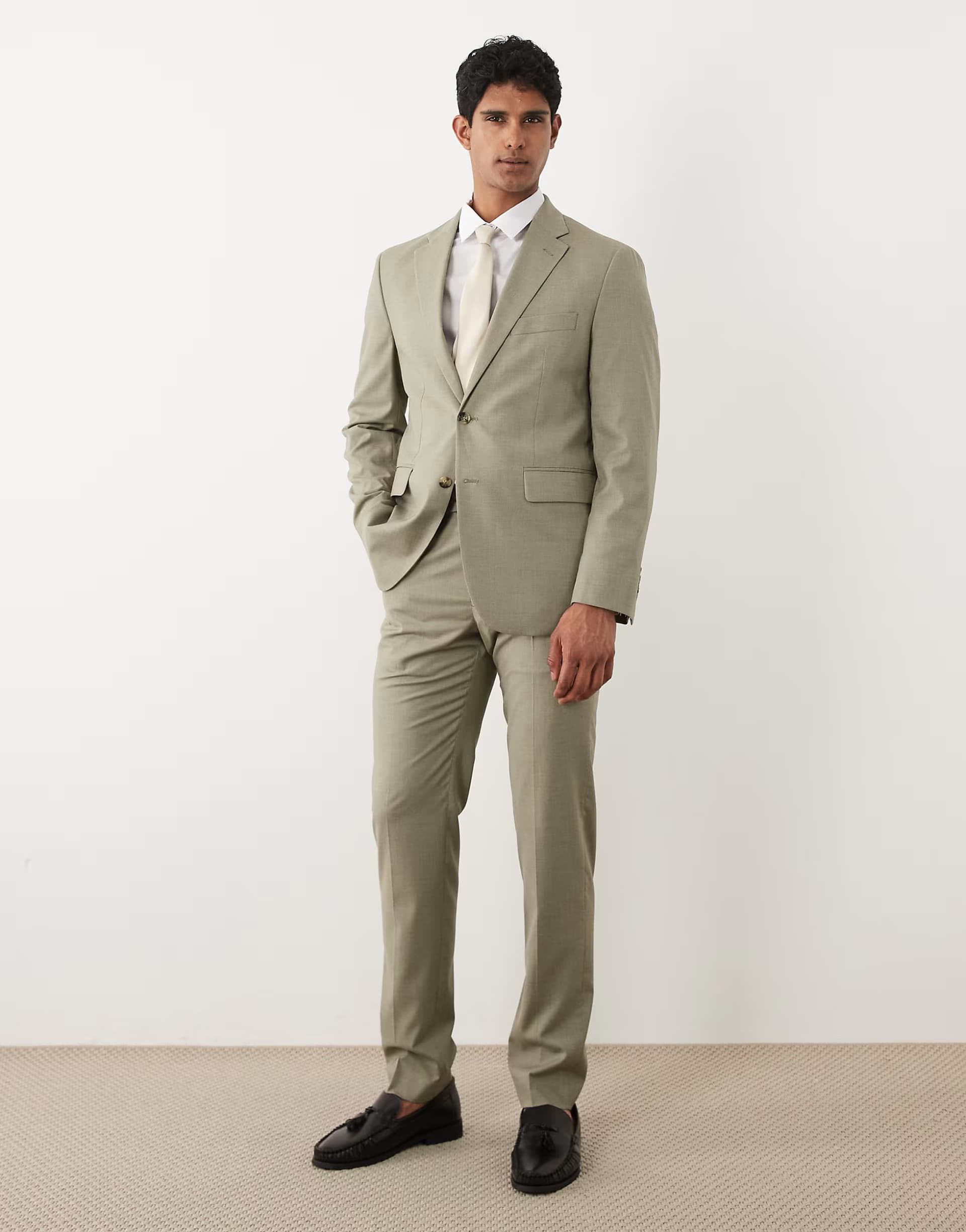 ASOS Mango Milan slim fit suit co-ord in sage green