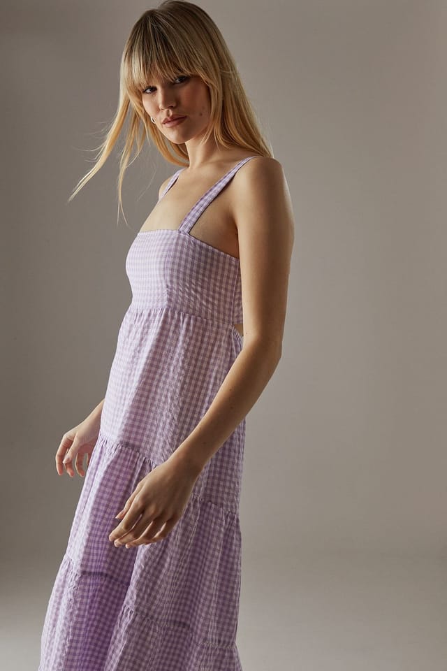 Warehouse Warehouse Women's Linen-Look Strappy Tie Back Tier Midi Sundress in Neutral - 2