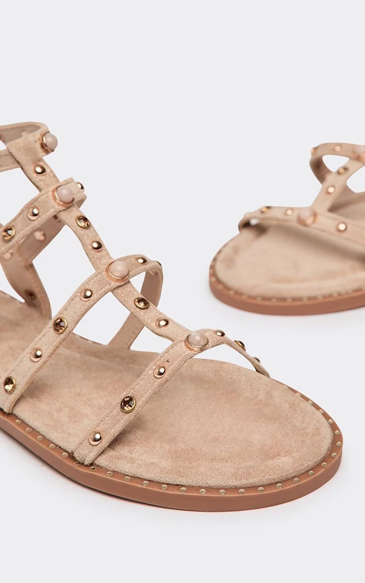 EGO Alinta Stud Detail Gladiator Strap Sandal In Beige Faux Suede, Women's Size UK 4