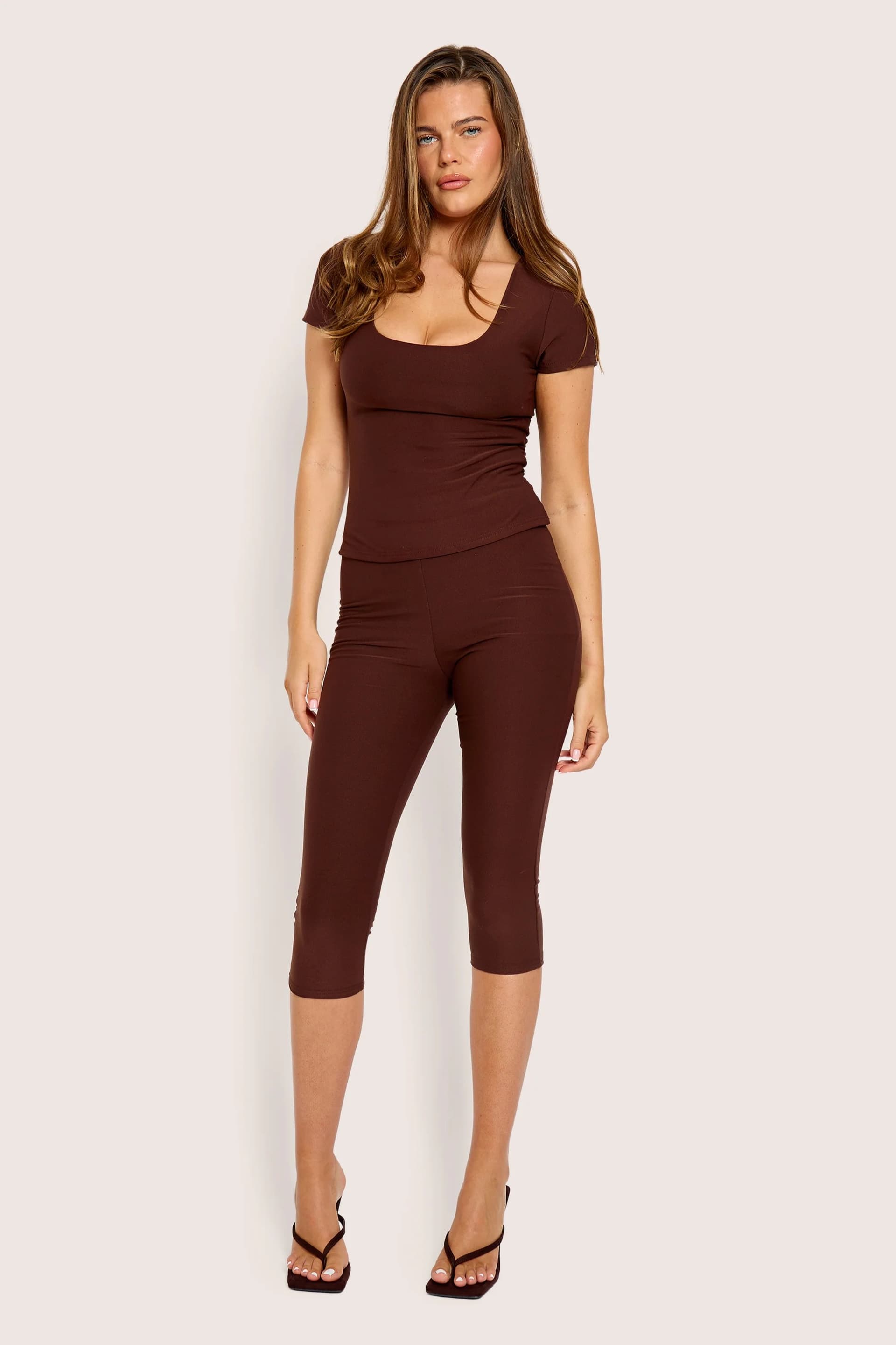 Public Desire High Waist Luxe Slinky Capri Pant Brown