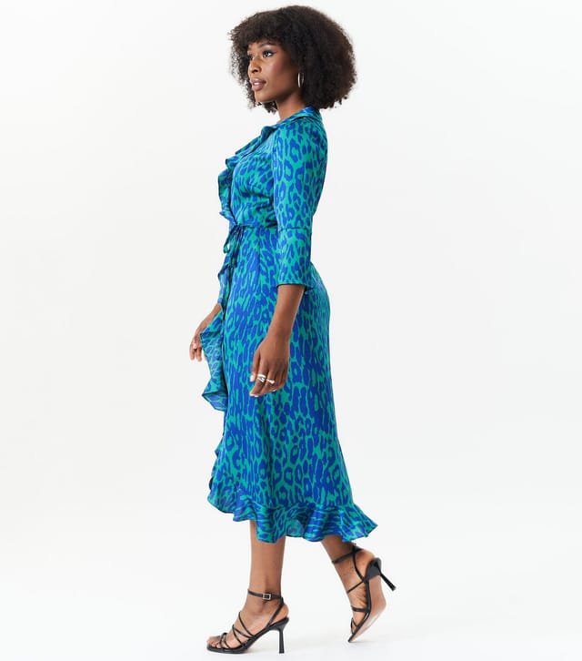 Gini London Women's Green Animal Print Ruffled Wrap Dress Gini London New Look - 3