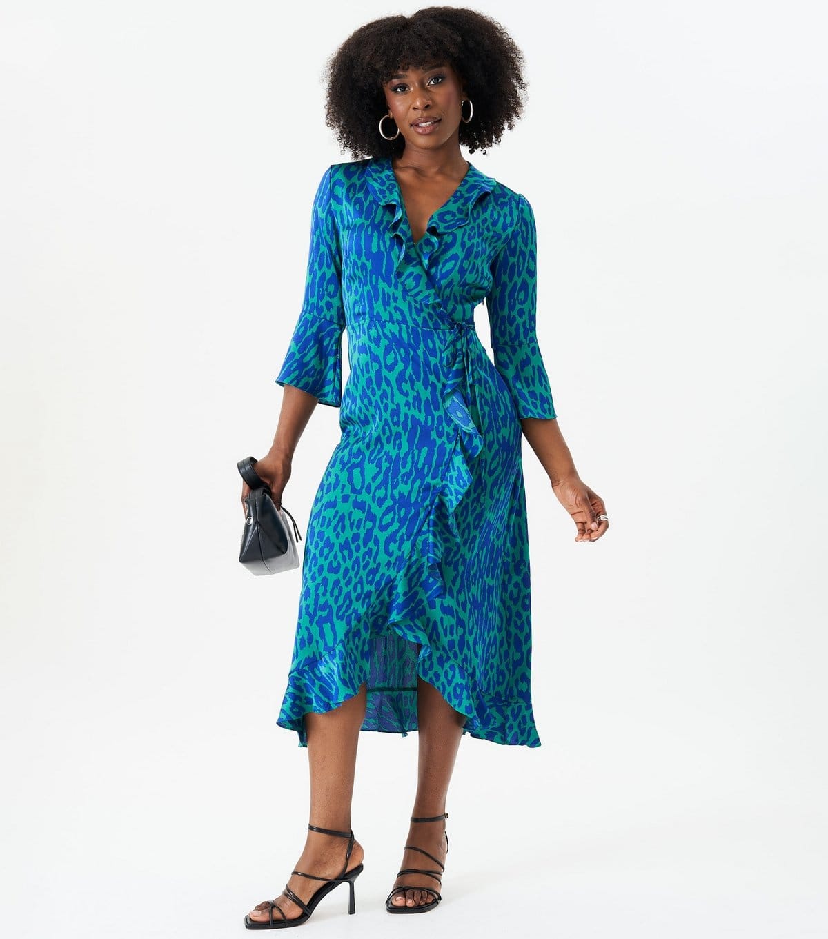 Gini London Women's Green Animal Print Ruffled Wrap Dress Gini London New Look - 4