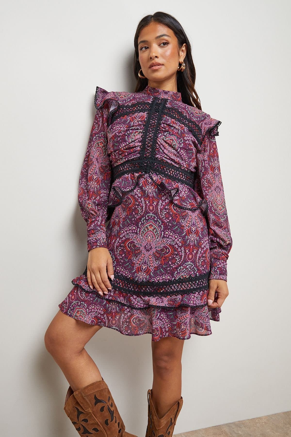 Oasis Oasis Women's Petite Ruched Bodice Trim Detail Mini Dress